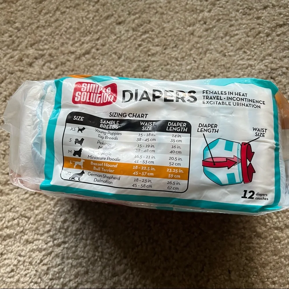 Simple Solution Disposable Dog Diapers for Female Dogs Super Absorbent 12 Large
